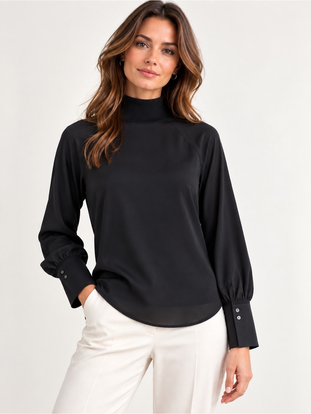 Club Monaco Black Rib Neck Blouse Size S NWT